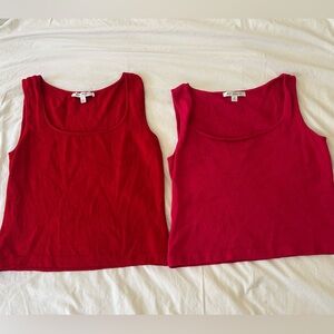 TWO St John Vintage (2003) Hot Pink and Red Sleeveless Knit Tanks